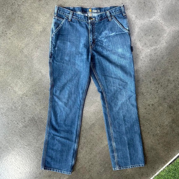 Vintage Y2K carhartt dark wash carpenter men's size 38 x 31 denim jeans - Picture 2 of 5